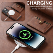 For iPhone 16 Pro Max Suteni M1 Oil Wax MagSafe Detachable Horizontal Card Bag Phone Case(Brown)