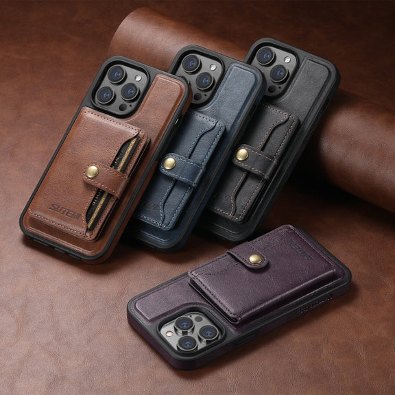 For iPhone 16 Suteni M1 Oil Wax MagSafe Detachable Horizontal Card Bag Phone Case(Black)