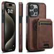 For iPhone 15 Pro Max Suteni M2 Oil Wax MagSafe Horizontal Card Bag Phone Case(Brown) - iPhone 15 Pro Max Cases by Suteni | Online Shopping South Africa | PMC TechLife | Buy Now Pay Later Mobicred