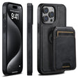 For iPhone 15 Pro Suteni M2 Oil Wax MagSafe Horizontal Card Bag Phone Case(Black) - iPhone 15 Pro Cases by Suteni | Online Shopping South Africa | PMC TechLife | Buy Now Pay Later Mobicred