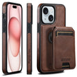 For iPhone 15 Plus Suteni M2 Oil Wax MagSafe Horizontal Card Bag Phone Case(Brown) - iPhone 15 Plus Cases by Suteni | Online Shopping South Africa | PMC TechLife | Buy Now Pay Later Mobicred