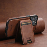 For iPhone 15 Plus Suteni M2 Oil Wax MagSafe Horizontal Card Bag Phone Case(Brown)