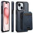 For iPhone 15 Suteni M2 Oil Wax MagSafe Horizontal Card Bag Phone Case(Blue) - iPhone 15 Cases by Suteni | Online Shopping South Africa | PMC TechLife | Buy Now Pay Later Mobicred