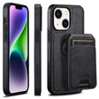 For iPhone 14 Suteni M2 Oil Wax MagSafe Horizontal Card Bag Phone Case(Black) - iPhone 14 Cases by Suteni | Online Shopping South Africa | PMC TechLife | Buy Now Pay Later Mobicred