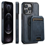 For iPhone 12 Pro Suteni M2 Oil Wax MagSafe Horizontal Card Bag Phone Case(Blue)