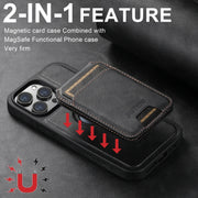 For iPhone 16 Suteni M2 Oil Wax MagSafe Horizontal Card Bag Phone Case(Black)