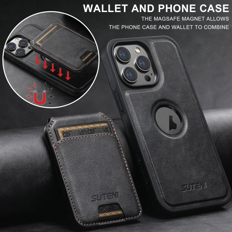 For iPhone 12 Pro Max Suteni M2 Oil Wax MagSafe Horizontal Card Bag Phone Case(Blue)