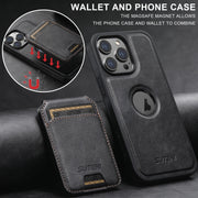 For iPhone 14 Pro Max Suteni M2 Oil Wax MagSafe Horizontal Card Bag Phone Case(Blue)