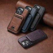 For iPhone 13 Pro Suteni M2 Oil Wax MagSafe Horizontal Card Bag Phone Case(Brown)