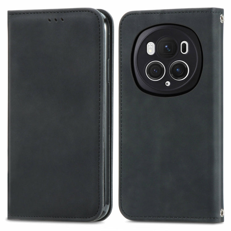 For Honor Magic6 Pro Retro Skin Feel Magnetic Flip Leather Phone Case(Black)