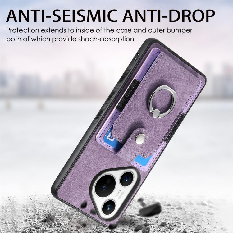 For Huawei Pura 70 Retro Skin-feel Ring Card Wallet Phone Case(Purple)