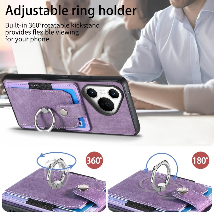 For Huawei Pura 70 Retro Skin-feel Ring Card Wallet Phone Case(Purple)