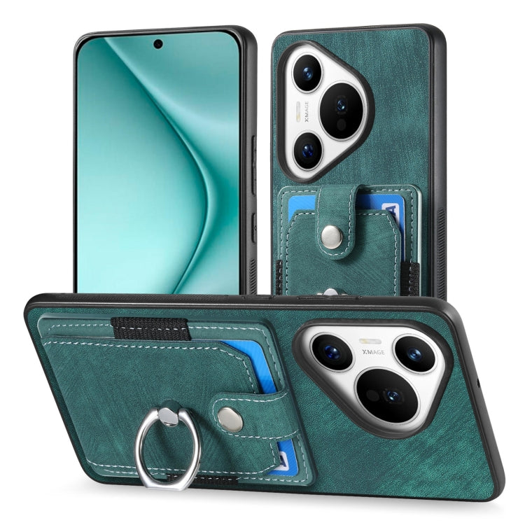 For Huawei Pura 70 Pro Retro Skin-feel Ring Card Wallet Phone Case(Green)