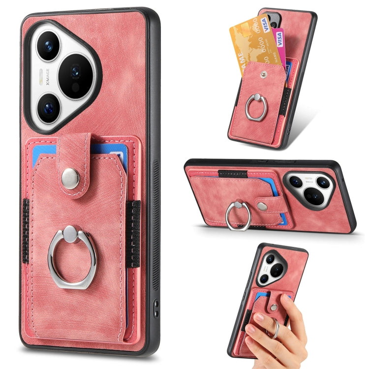 For Huawei Pura 70 Pro+ Retro Skin-feel Ring Card Wallet Phone Case(Pink)