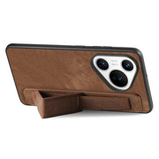 For Huawei Pura 70 Retro Wristband Holder Leather Back Phone Case(Brown)