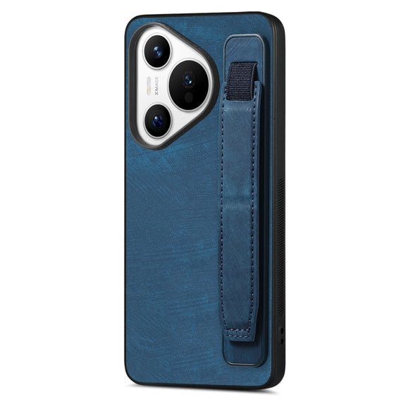 For Huawei Pura 70 Retro Wristband Holder Leather Back Phone Case(Blue)