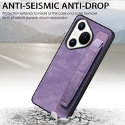 For Huawei Pura 70 Retro Wristband Holder Leather Back Phone Case(Purple)