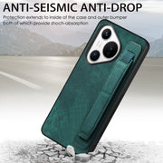 For Huawei Pura 70 Pro Retro Wristband Holder Leather Back Phone Case(Green)