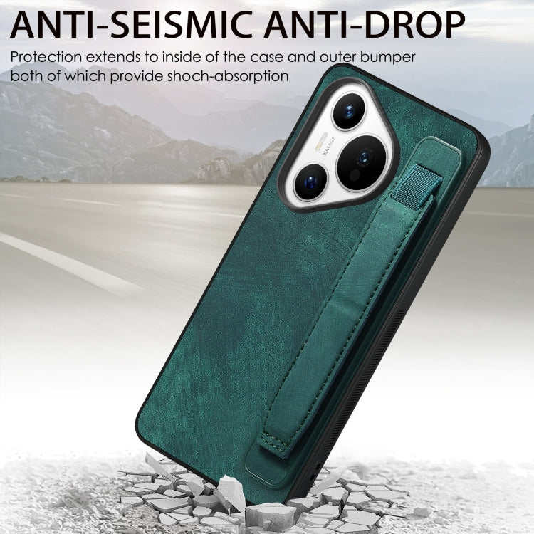 For Huawei Pura 70 Pro Retro Wristband Holder Leather Back Phone Case(Green)