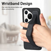 For Huawei Pura 70 Pro Retro Wristband Holder Leather Back Phone Case(Black)