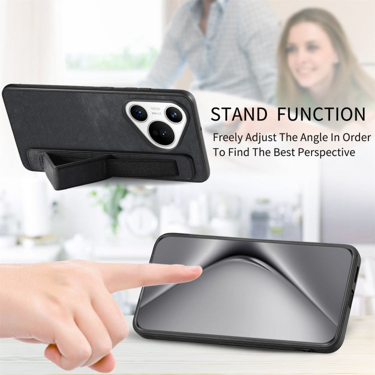 For Huawei Pura 70 Pro Retro Wristband Holder Leather Back Phone Case(Black)