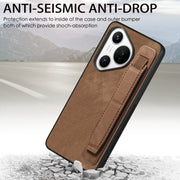 For Huawei Pura 70 Pro Retro Wristband Holder Leather Back Phone Case(Brown)