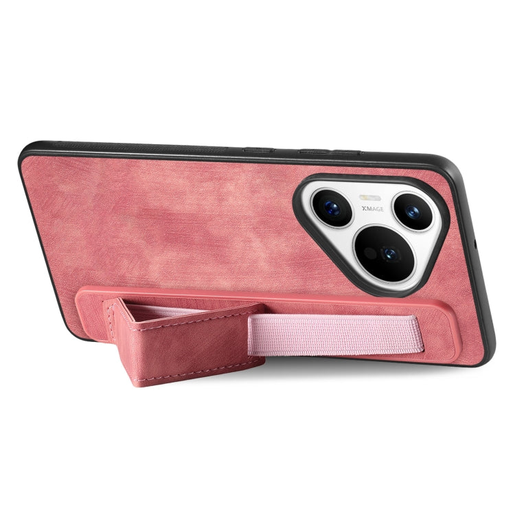 For Huawei Pura 70 Pro+ Retro Wristband Holder Leather Back Phone Case(Pink)
