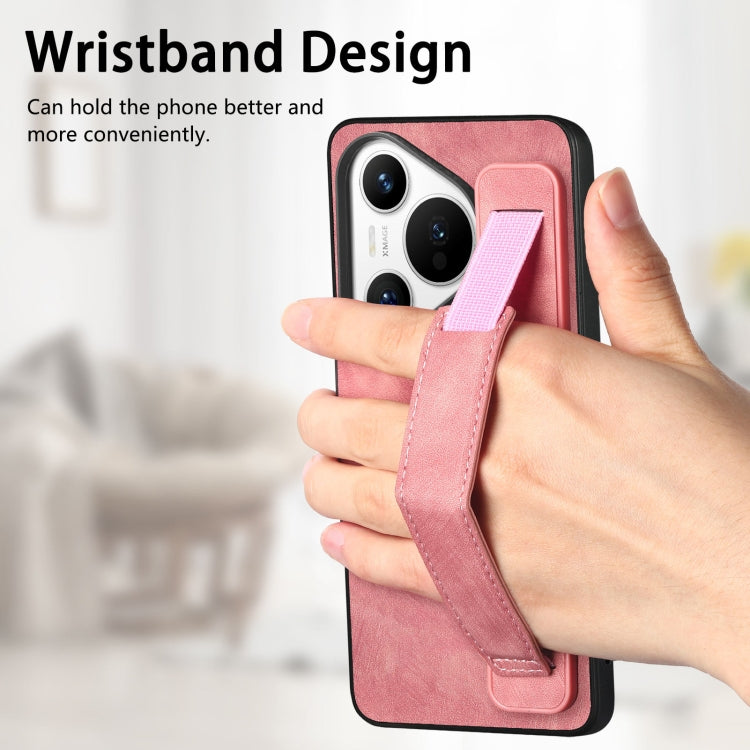 For Huawei Pura 70 Pro+ Retro Wristband Holder Leather Back Phone Case(Pink)