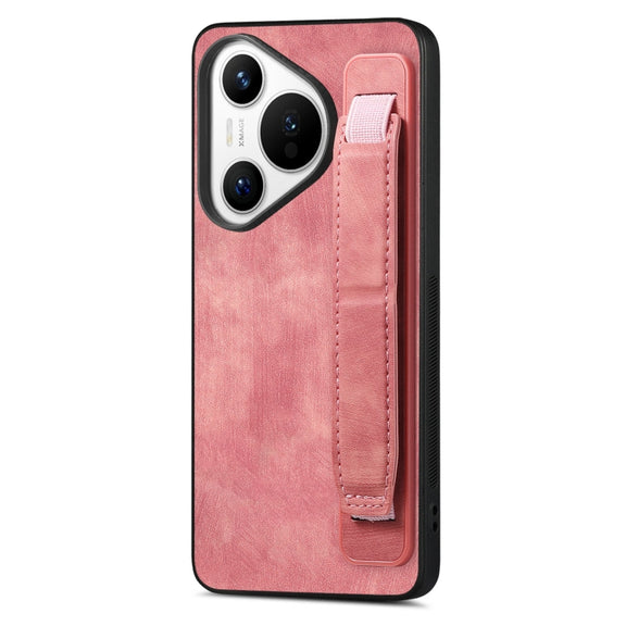 For Huawei Pura 70 Pro+ Retro Wristband Holder Leather Back Phone Case(Pink)