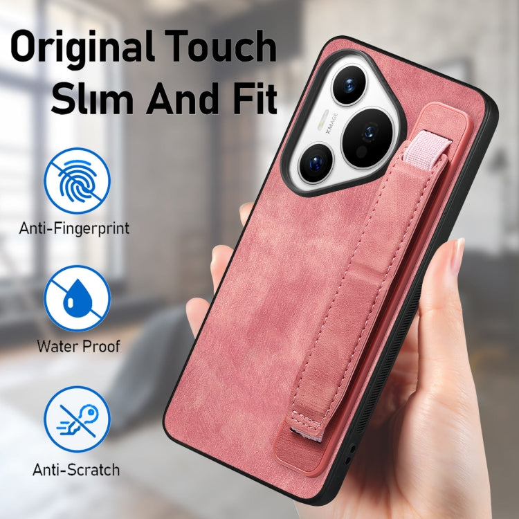 For Huawei Pura 70 Pro+ Retro Wristband Holder Leather Back Phone Case(Pink)