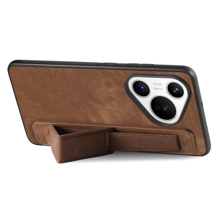 For Huawei Pura 70 Pro+ Retro Wristband Holder Leather Back Phone Case(Brown)