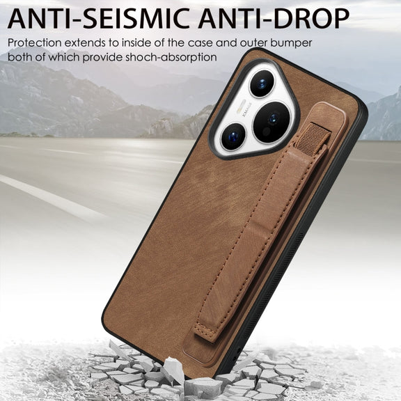 For Huawei Pura 70 Pro+ Retro Wristband Holder Leather Back Phone Case(Brown)