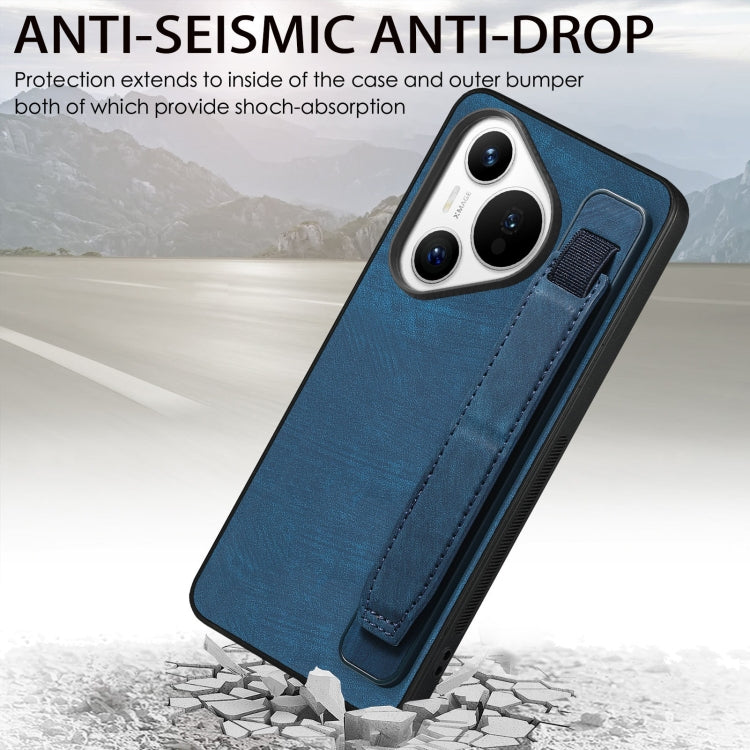 For Huawei Pura 70 Pro+ Retro Wristband Holder Leather Back Phone Case(Blue)