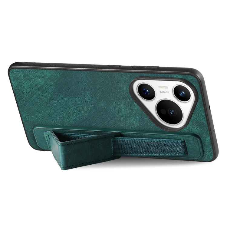 For Huawei Pura 70 Ultra Retro Wristband Holder Leather Back Phone Case(Green)