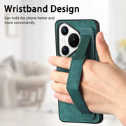 For Huawei Pura 70 Ultra Retro Wristband Holder Leather Back Phone Case(Green)