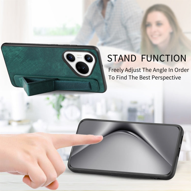 For Huawei Pura 70 Ultra Retro Wristband Holder Leather Back Phone Case(Green)
