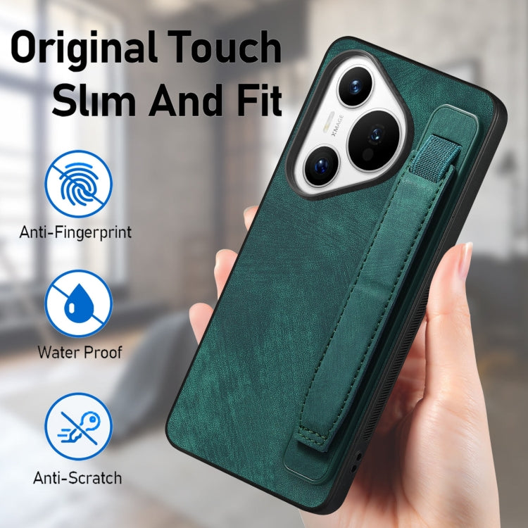 For Huawei Pura 70 Ultra Retro Wristband Holder Leather Back Phone Case(Green)
