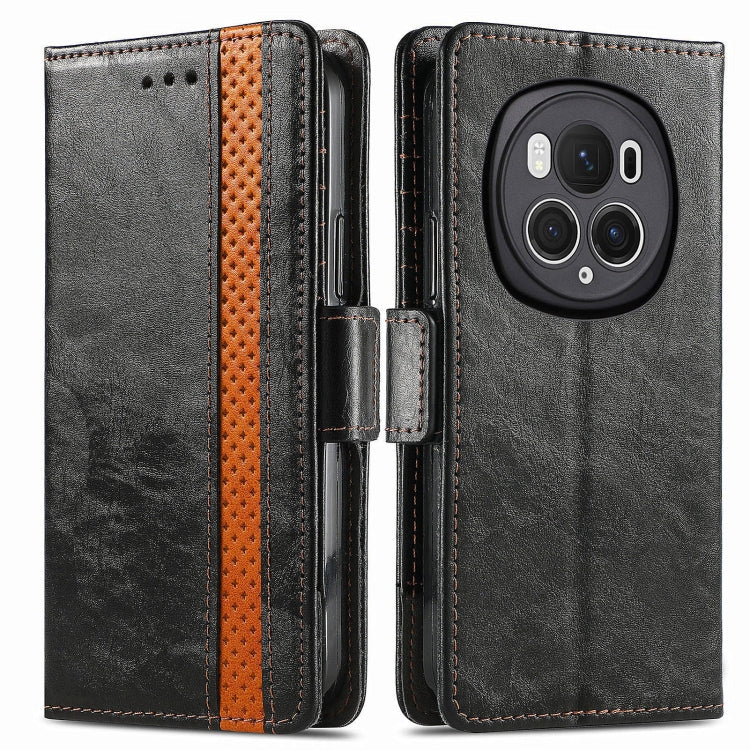 For Honor Magic6 Pro CaseNeo Splicing Dual Magnetic Buckle Leather Phone Case(Black)