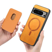 For Google Pixel 9 Pro Retro Magsafe Card Bag PU Back Cover Phone Case(Yellow)