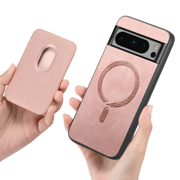 For Google Pixel 9 Pro Retro Magsafe Card Bag PU Back Cover Phone Case(Pink)