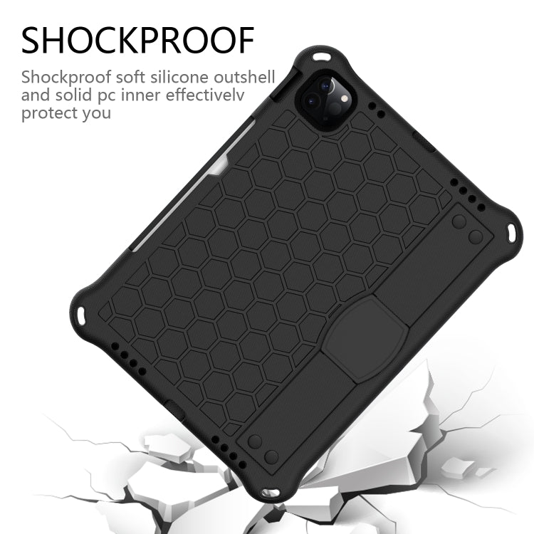 For iPad Pro 11 2024 Honeycomb EVA Hybrid PC Tablet Case with Strap(Black+Black)