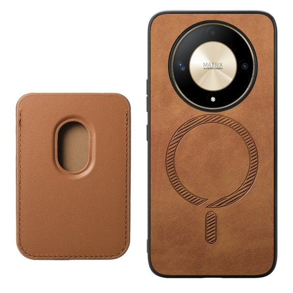 For Honor Magic6 Pro 5G Retro Magsafe Card Bag PU Back Cover Phone Case(Brown)