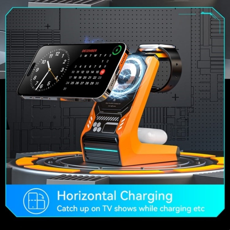 T21 3 in 1 Mecha Charger Mobile Phone Watch Earphone Desktop Wireless Charging Dock Station(Grey)