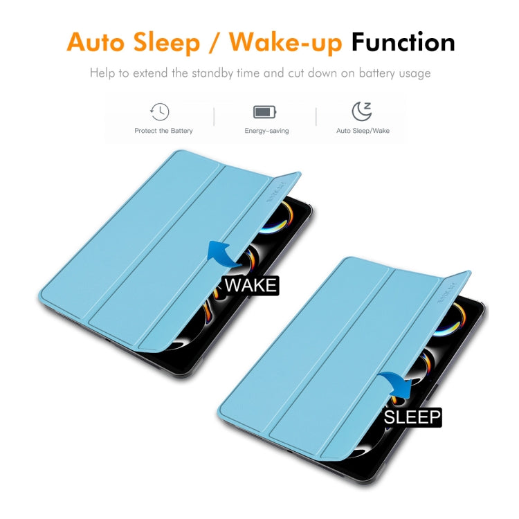 For iPad Pro 13 2024 ENKAY Tri-fold Custer Texture Platic Leather Smart Tablet Case(Dark Blue)