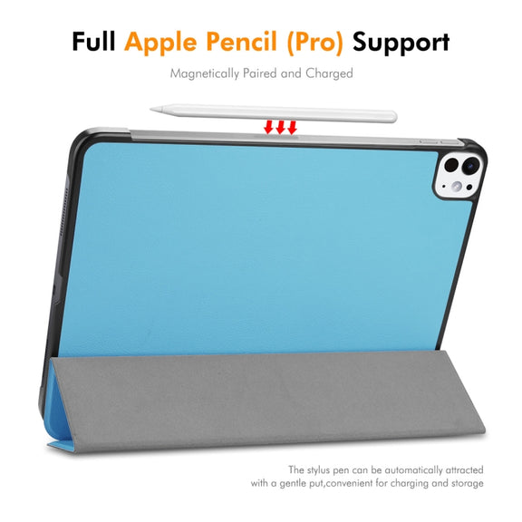 For iPad Pro 13 2024 ENKAY Tri-fold Custer Texture Platic Leather Smart Tablet Case(Light Blue)