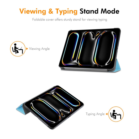 For iPad Pro 13 2024 ENKAY Tri-fold Custer Texture Platic Leather Smart Tablet Case(White)