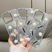 For iPhone 16 Glitter 3D Butterfly TPU Phone Case(Gold)