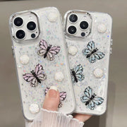 For iPhone 16 Pro Max Glitter 3D Butterfly TPU Phone Case(Blue)