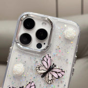 For iPhone 16 Plus Glitter 3D Butterfly TPU Phone Case(Blue)