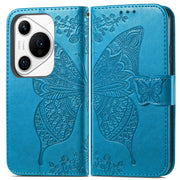 For Huawei Pura 70 Ultra Butterfly Love Flower Embossed Leather Phone Case(Blue)
